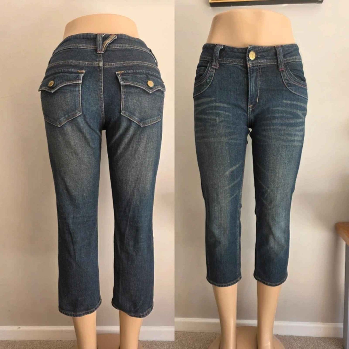 Vintage Y2K Navy Natural Mid Rise Cropped Jeans UK Size 10