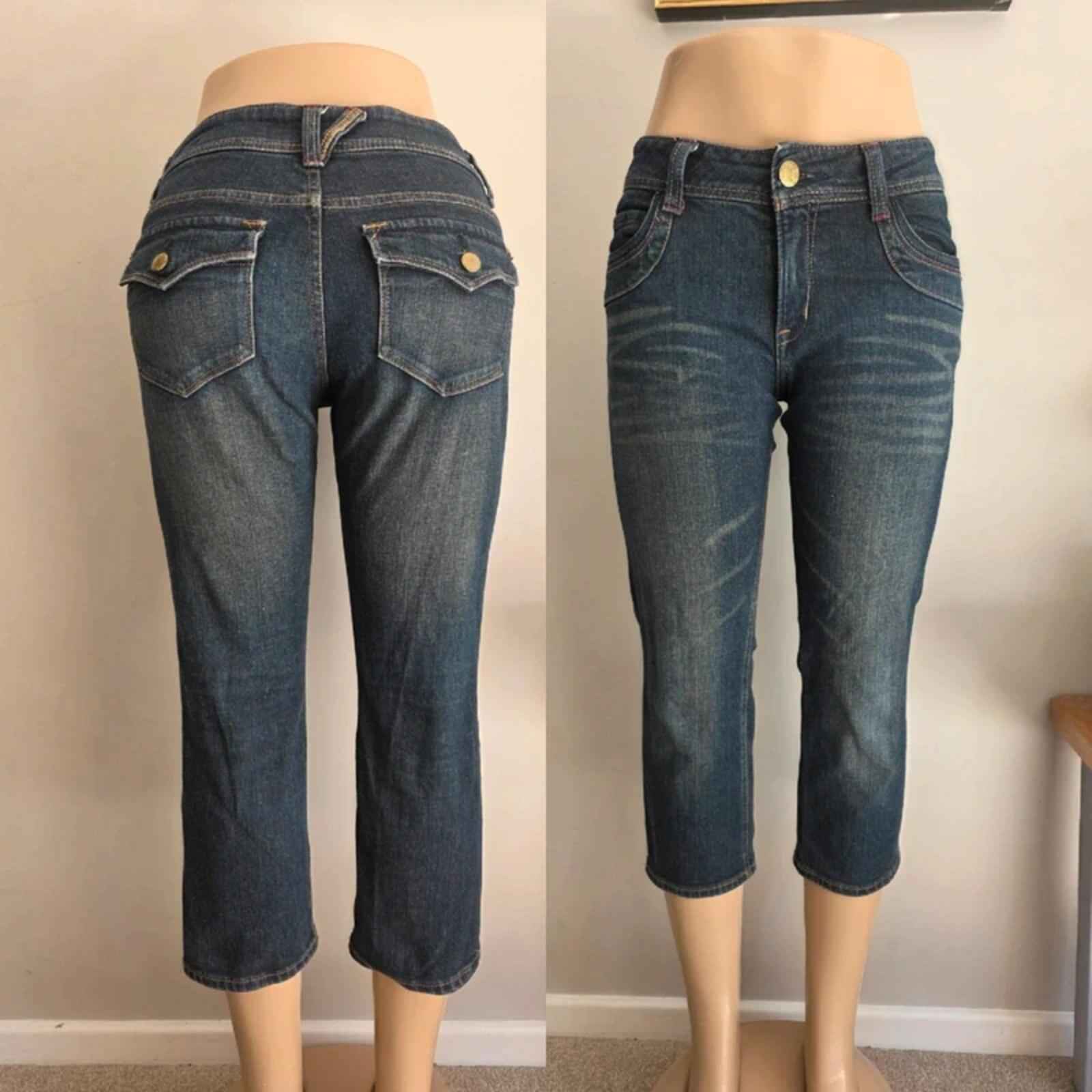 Vintage Y2K Navy Natural Mid Rise Cropped Jeans UK Size 10