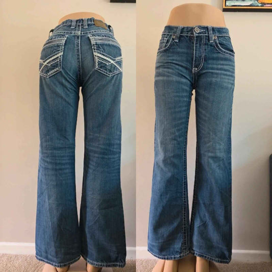 BKE Vintage Y2K Tyler Mid Rise Wide Leg Bootcut Jeans UK Size 8 Petite