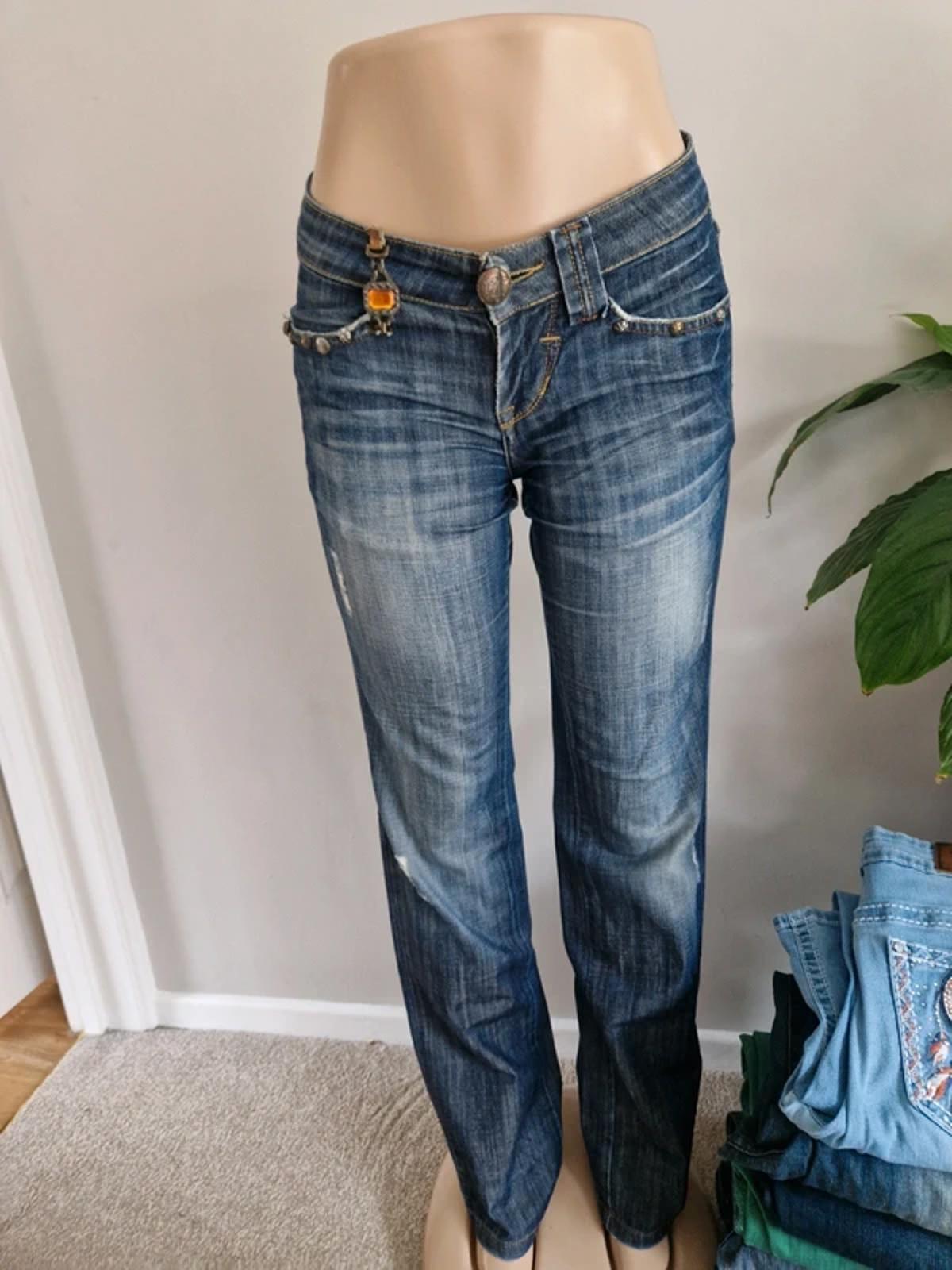 Y2K "Dolce & Gabbana" Party Night Low Rise Bootcut Tall Indie Grunge Festival Denim UK 10 Tall