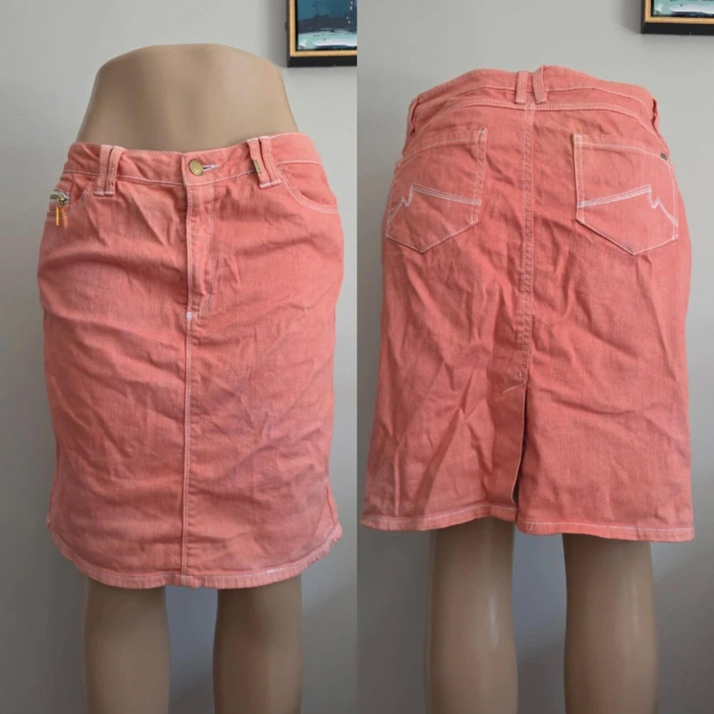 Vintage Y2K Max Jeans Pink Denim Mini Skirt UK Size 14