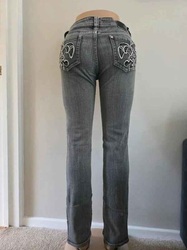 Red Rivet Low Rise Straight Slim Vintage Y2K Jeans UK Size 10