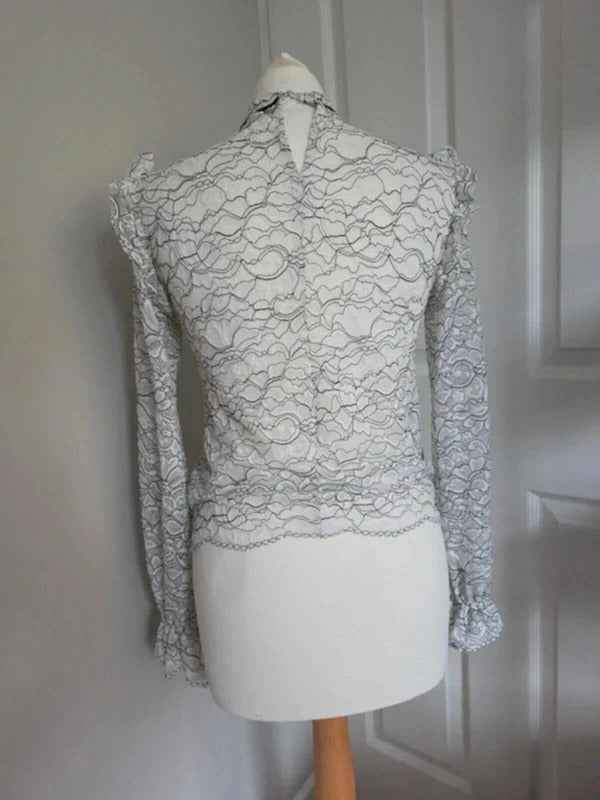 Stradivarius White Lace High Neck Top UK Size 8