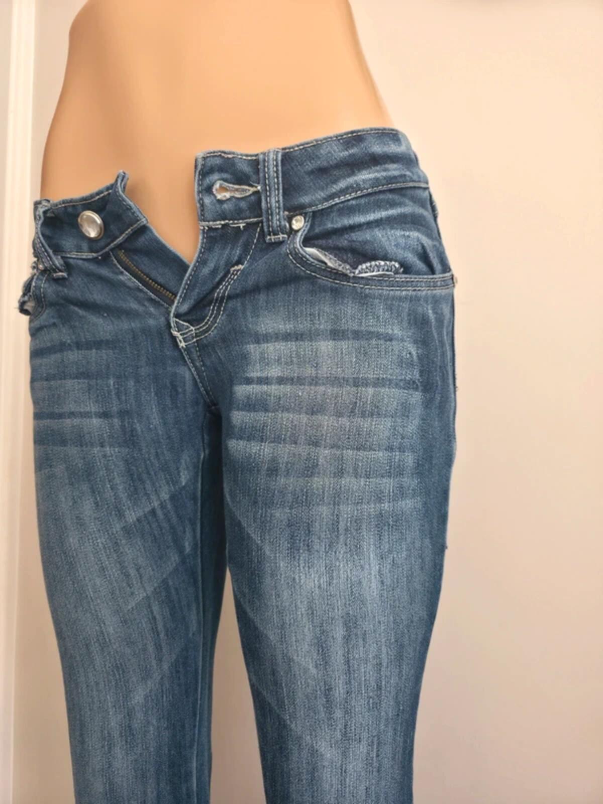 Rock & Love Ultra Low Rise Skinny Vintage Y2K Bling Jeans UK Size 4