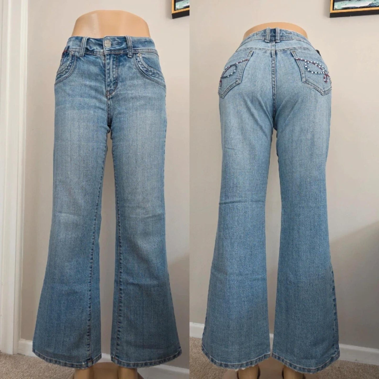 X-Mail Mid Rise Wide Leg Bootcut Vintage Y2K Jeans UK Size 10/12 Petite