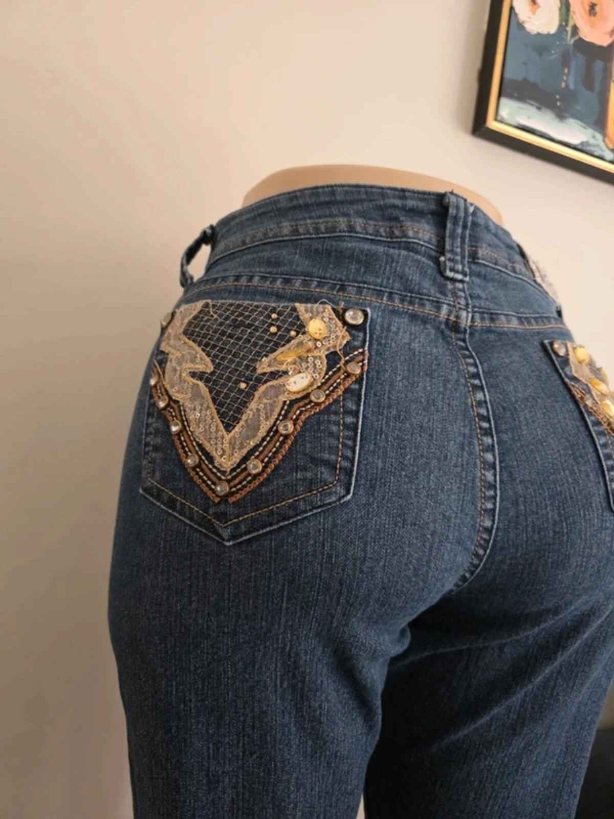 Vintage Y2K Twinkle Mid Rise Blingy Skinny Jeans UK Size 14