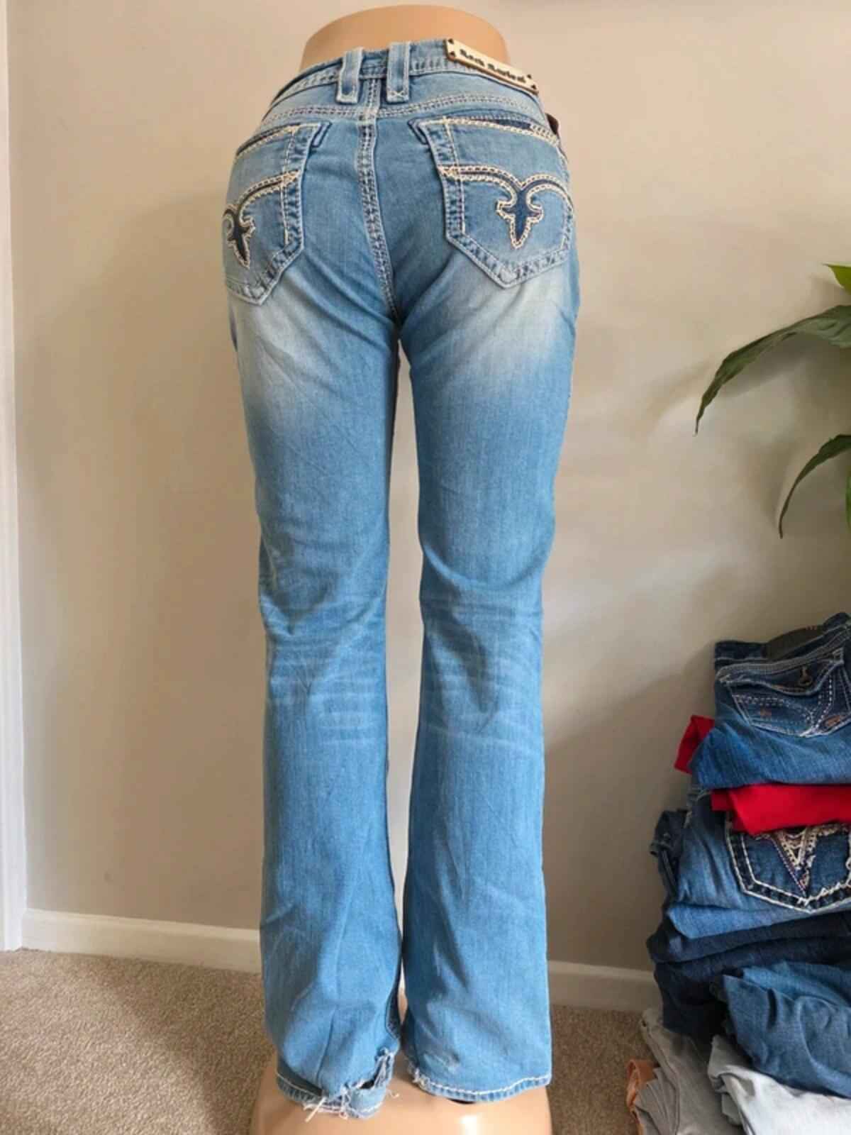 Vintage Y2K Rock Revival Low Rise Bootcut Jeans UK Size 10/12 Tall