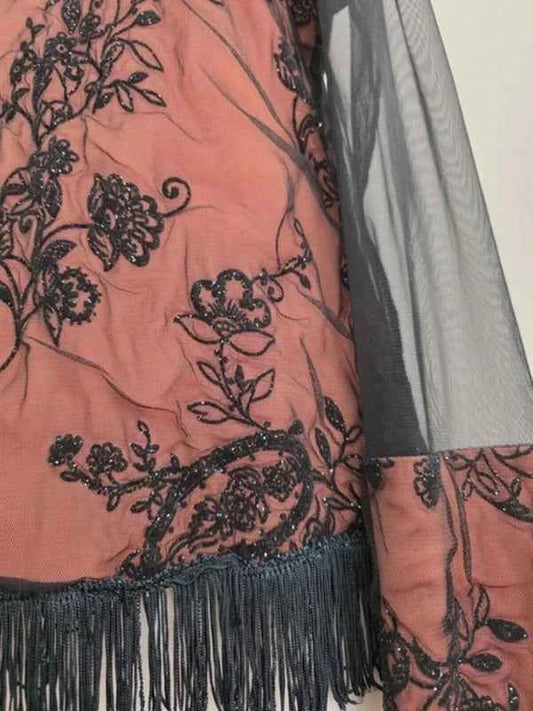 Vintage Y2K Sheer Mesh Embellished Fringe Top UK Size 14/16