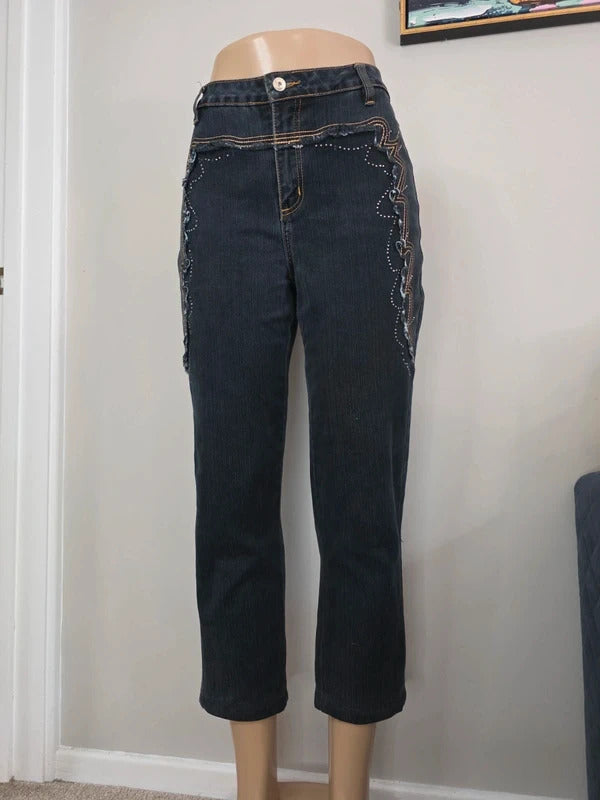 Annabell Mid Rise Cropped Vintage Y2K Jeans UK Size 12/14