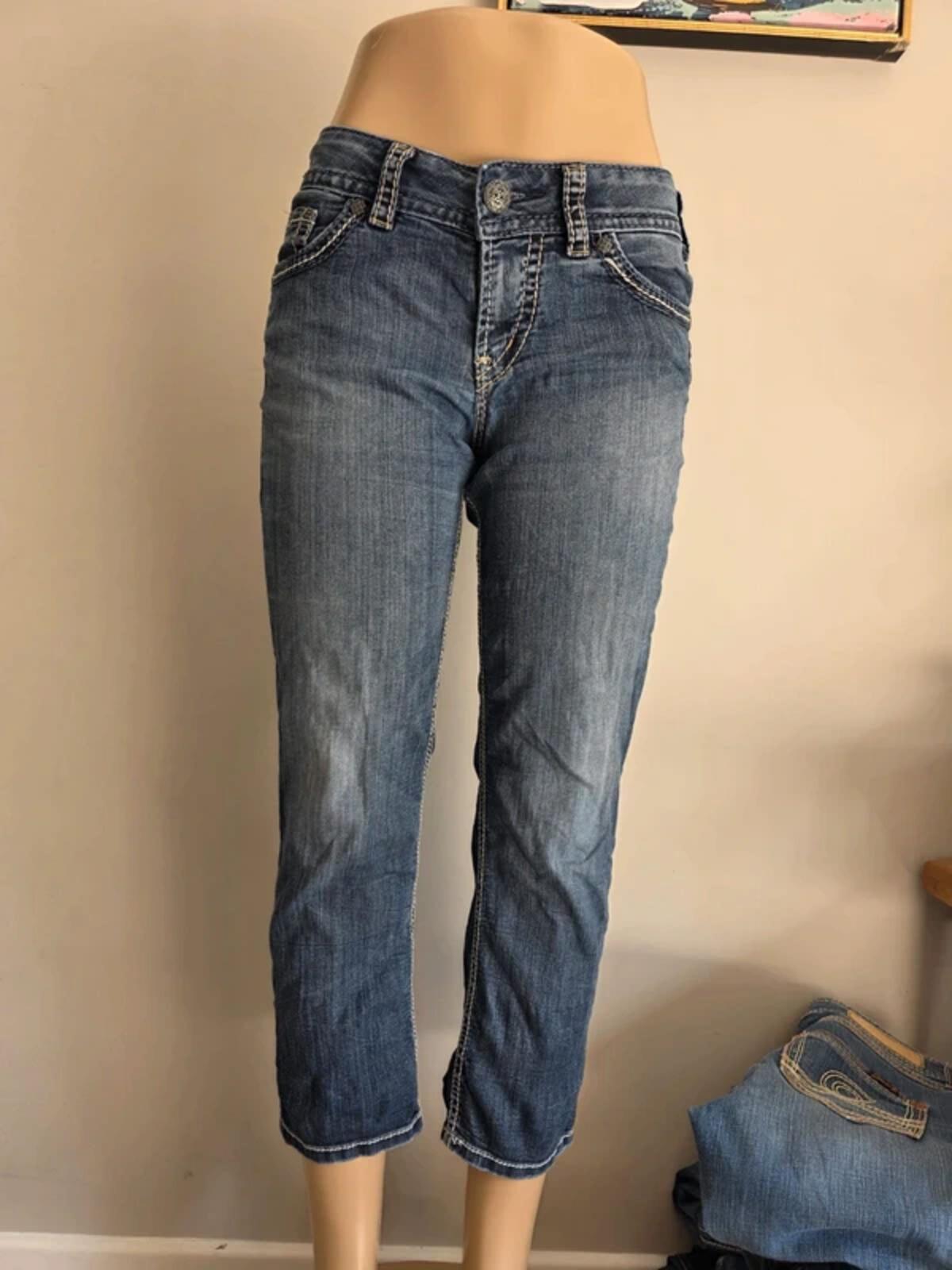 Silver Mid Rise Capri Cropped Jeans UK Size 8