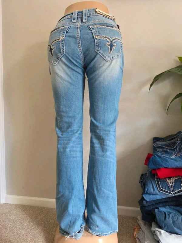 Vintage Y2K Rock Revival Low Rise Bootcut Jeans UK Size 10/12 Tall