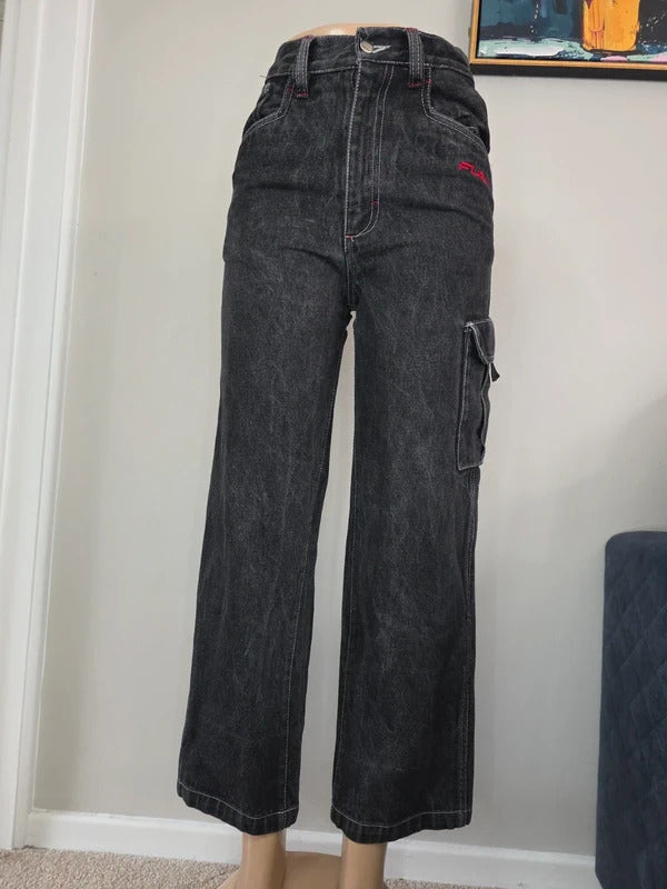 FUBU High Rise Cargo Jeans UK Size 8 Petite