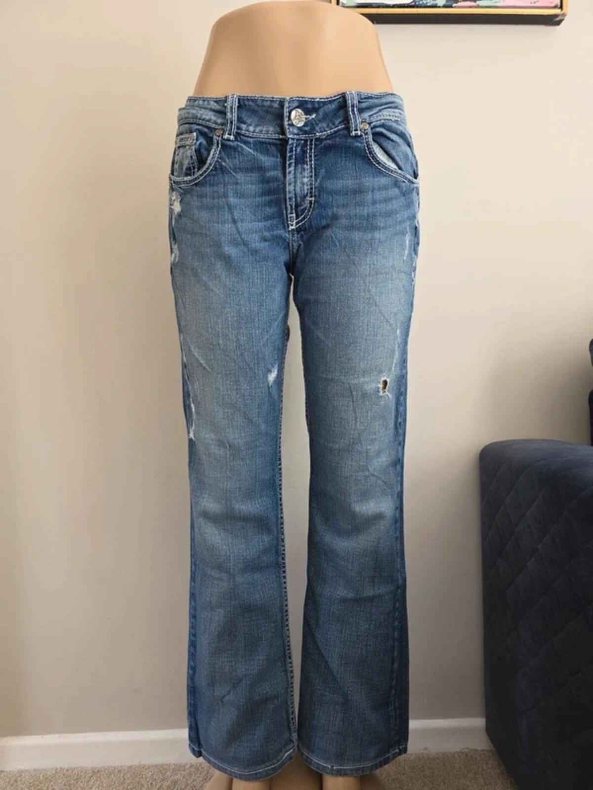 BKE Mid Rise Distressed Bootcut Vintage Y2K Jeans UK Size 10/12 Petite