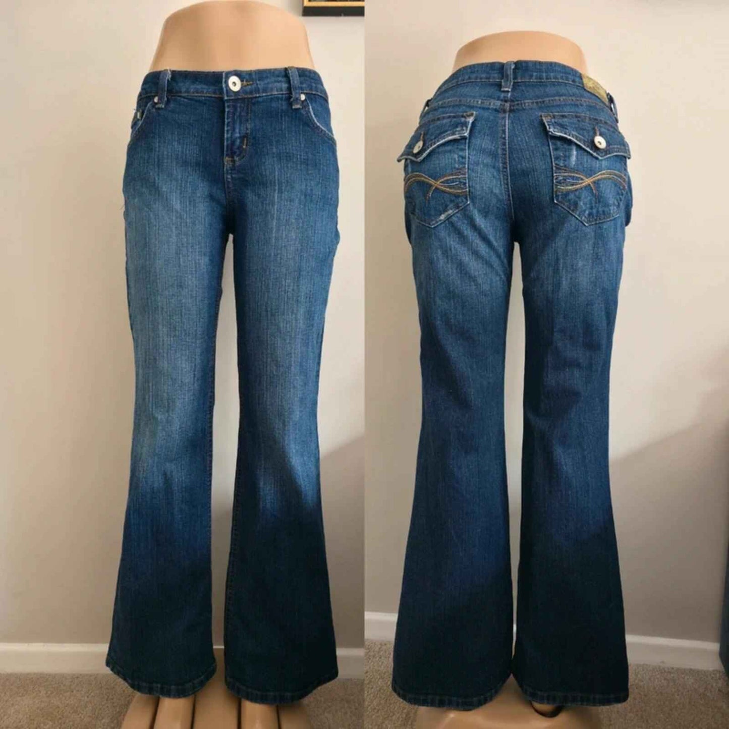 L.e.i Low Rise Relaxed Flared Vintage Y2K Jeans UK Size 12/14