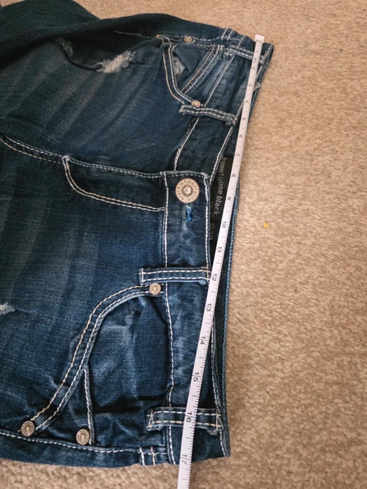 Vintage Y2K Twenty One Black Mid Rise Bootcut Distressed Jeans UK Size 14