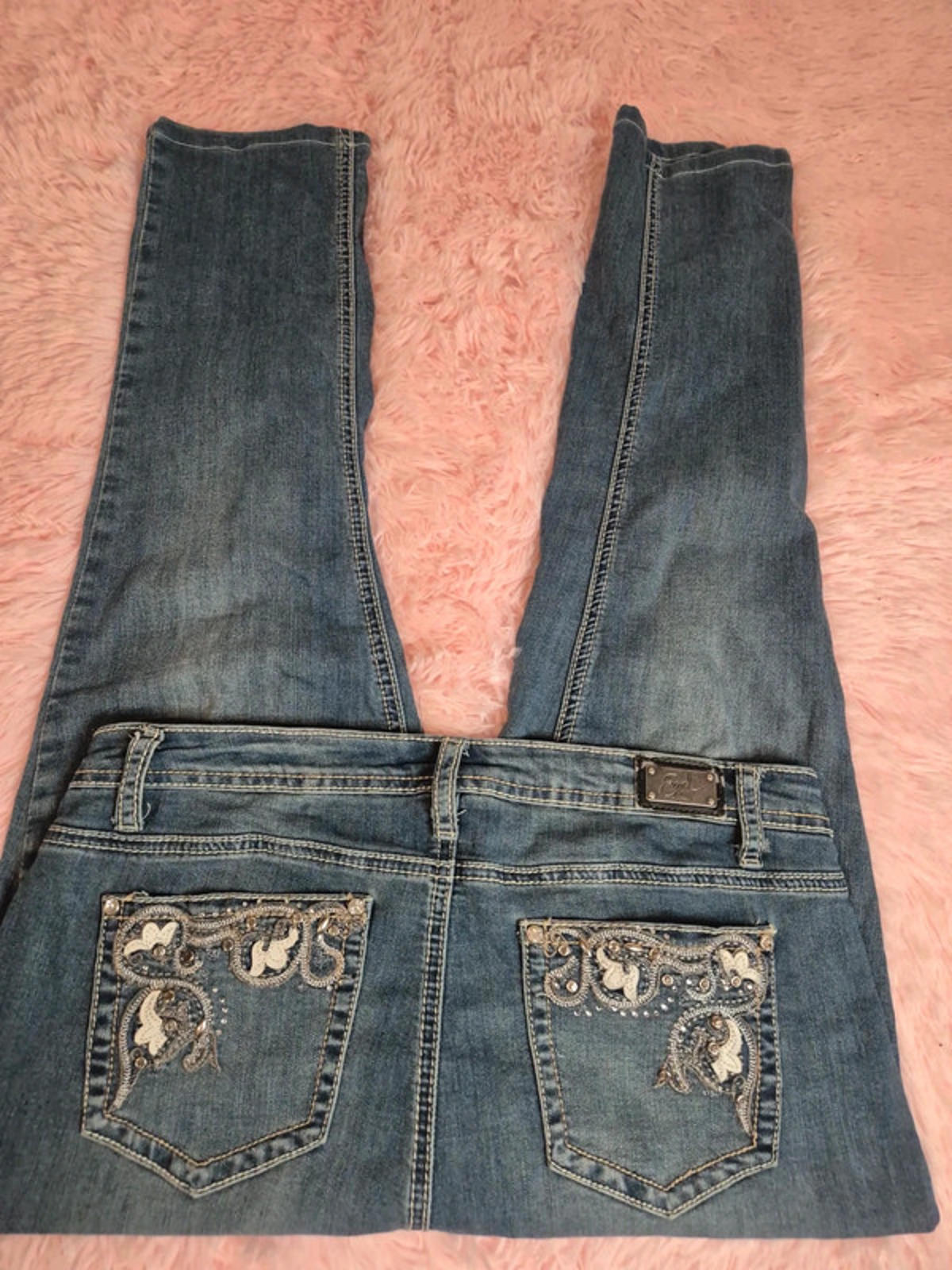 Vintage Y2K Earl Jean Skinny Jeans Bling Back Mid Rise UK 12 Petite/Cropped