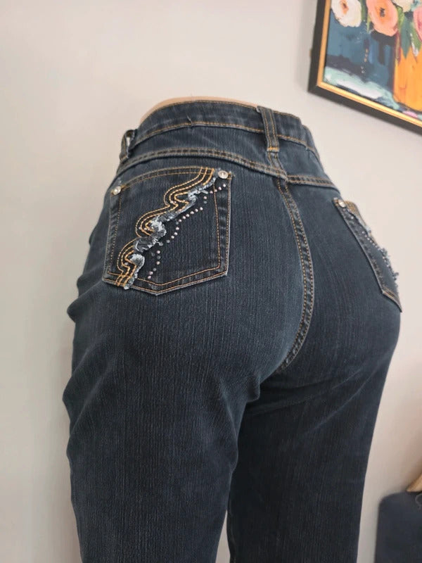 Annabell Mid Rise Cropped Vintage Y2K Jeans UK Size 12/14