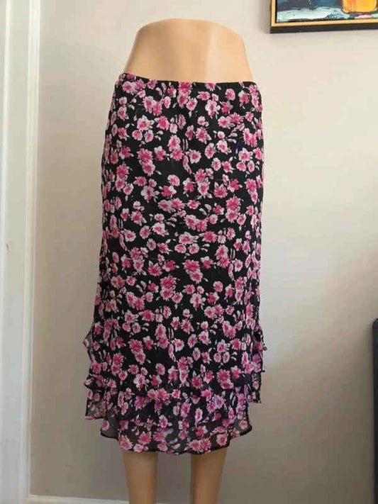 Vintage Y2K Notations Floral Ruffle Hem Midi Skirt UK Size 8