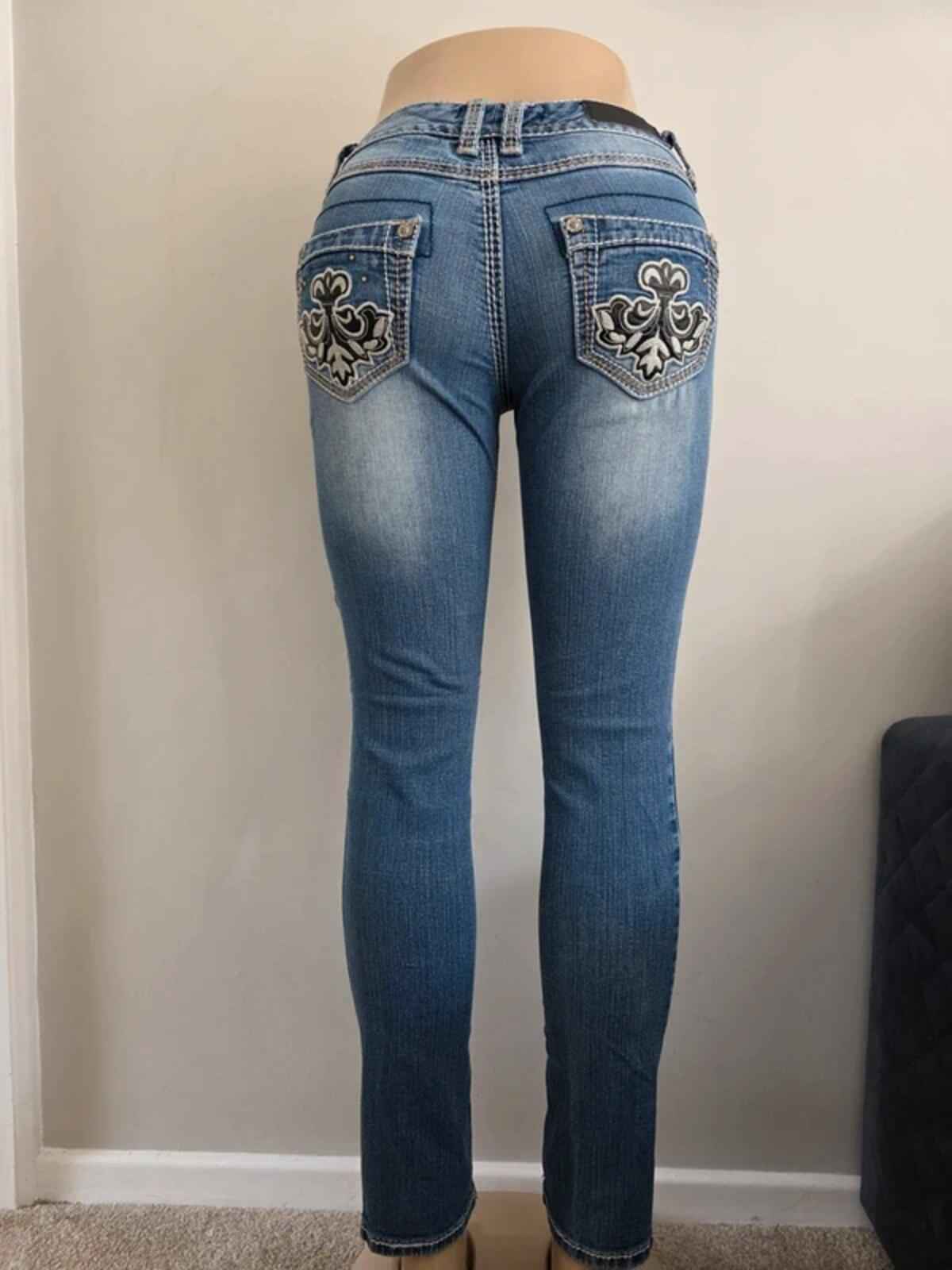 Vintage Y2K Twentyone Black Low Rise Skinny Distressed Jeans UK Size 4/6