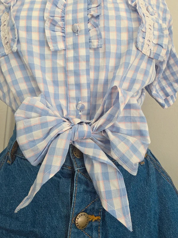 Andrea Mare & Camicie Ruffle Gingham Coquette Vintage Y2K Blouse UK Size 8