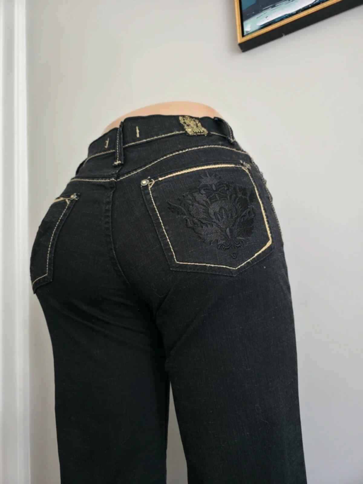 New Caro Vintage Y2K Mid Rise Straight Leg Black Jeans UK Size 8