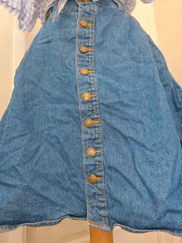 Retro Girl High Waist A Line Vintage Y2K Denim Midi Skirt UK Size 4/6