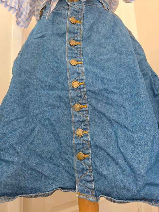 Retro Girl High Waist A Line Vintage Y2K Denim Midi Skirt UK Size 4/6