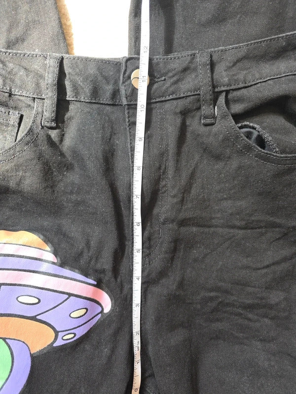 Machine Wide Leg Black Printed Jeans UK Size 8 Tall