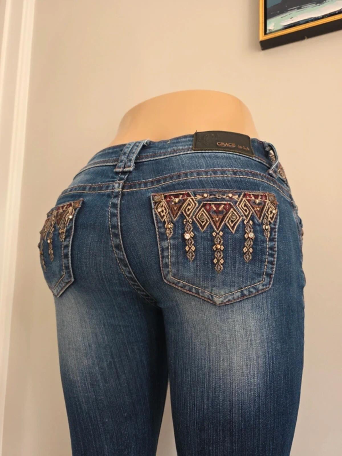 Grace in LA Ultra Low Rise Bootcut Vintage Y2K Jeans UK Size 4/6