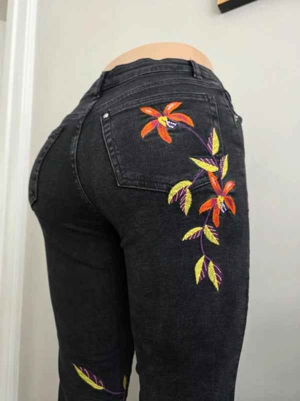 H&M Vintage Y2K High Rise Embroidered Jeans UK Size 6 Petite