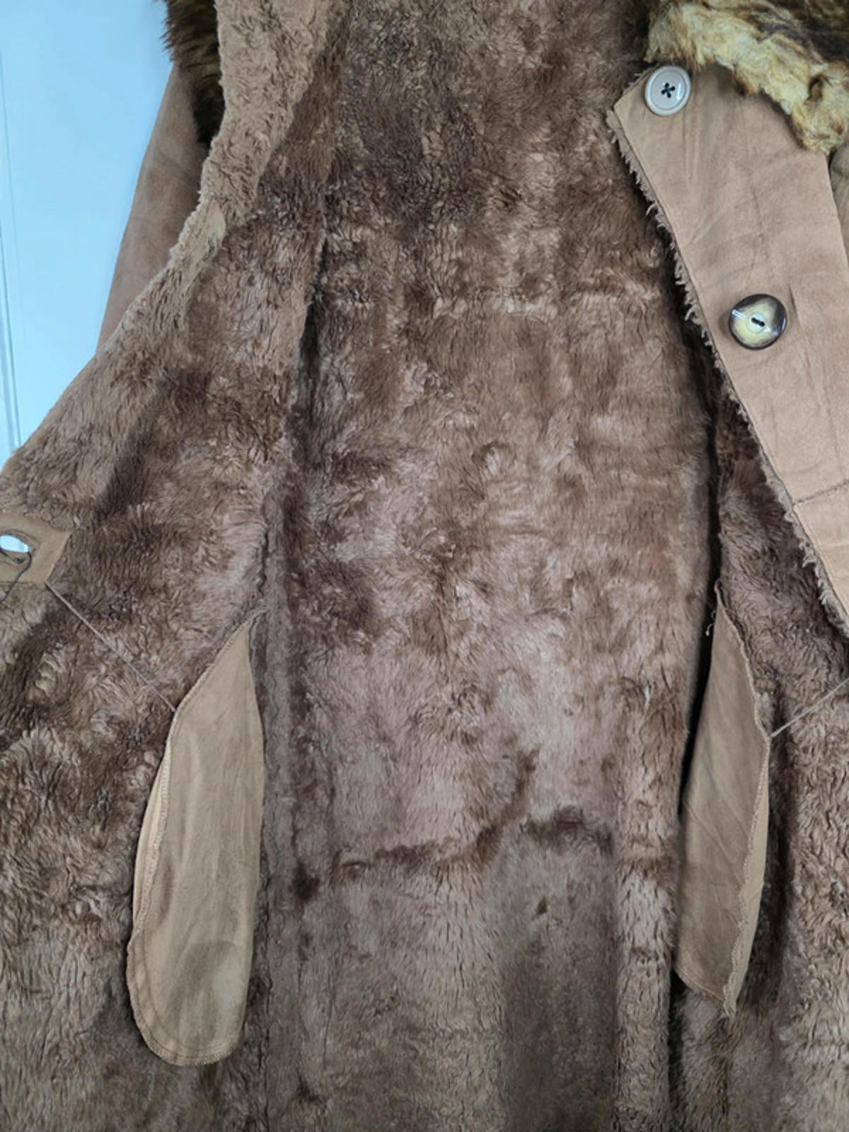 Vintage Y2K Nine West Faux Suede Longline Coat with Faux Fur Collar UK size 10