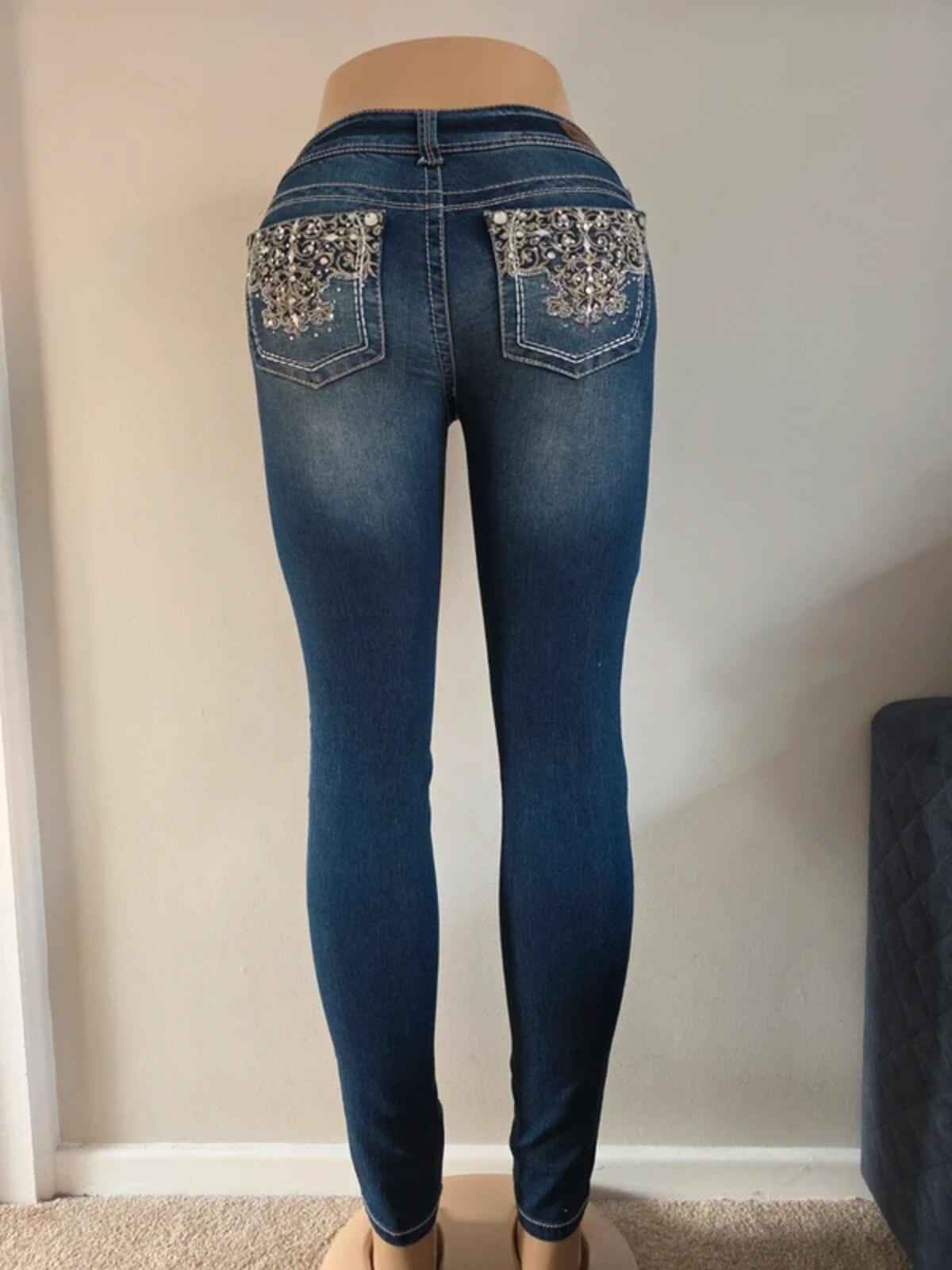 Wallflower Vintage Y2K Low Rise Bling Skinny Jeans UK Size 4