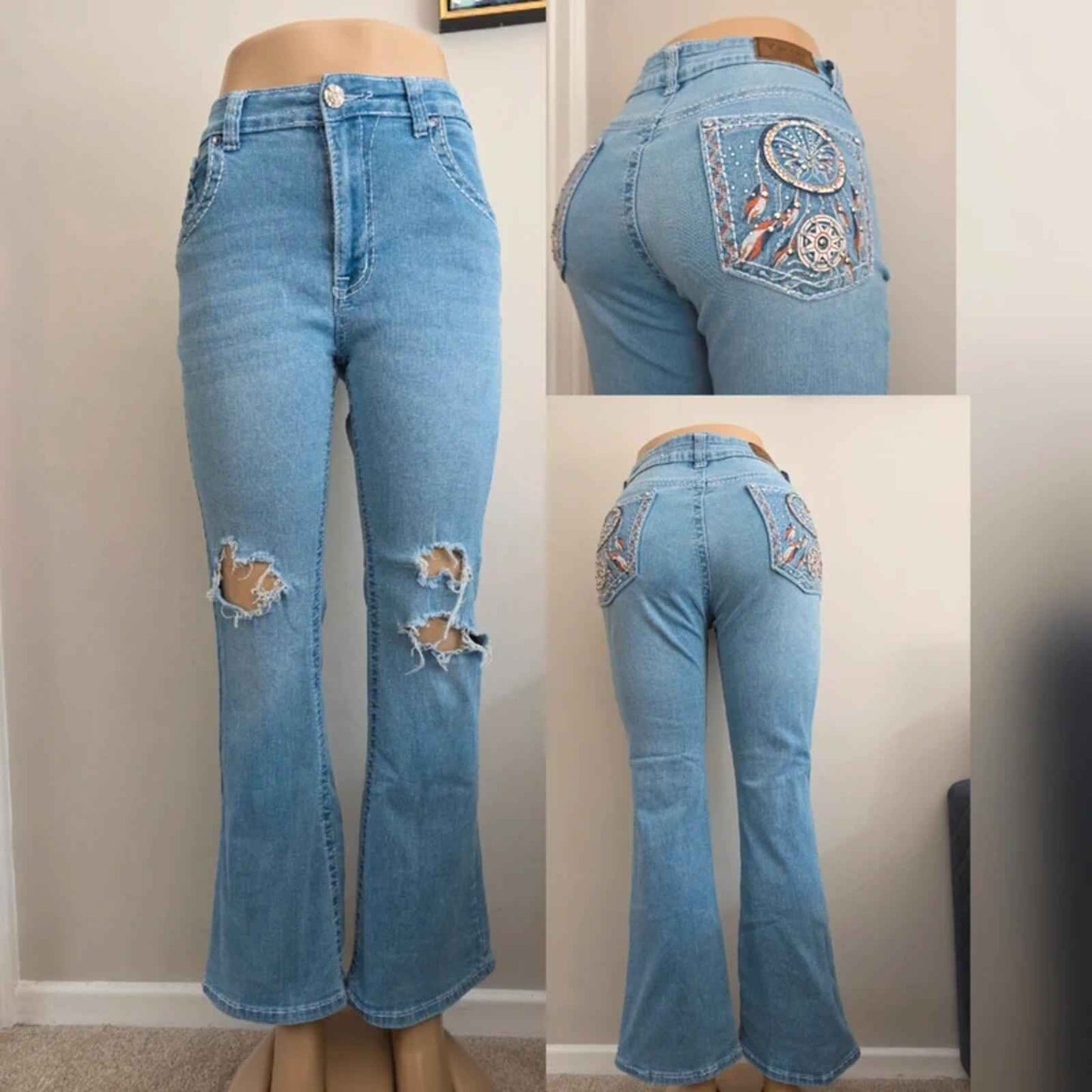Y Jeans High Rise Distressed Flared Vintage Y2K Jeans UK Size 12 Petite