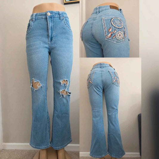 Y Jeans High Rise Distressed Flared Vintage Y2K Jeans UK Size 12 Petite