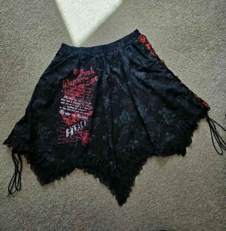 Vintage Y2K Punk Emo Goth Lace Up Handkerchief Skirt UK Size 6–12