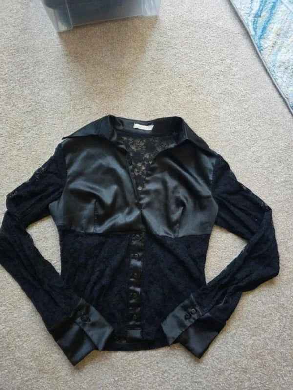 Vintage Y2K Miss Mimi Italia Lace Satin Panel Top UK Size 10