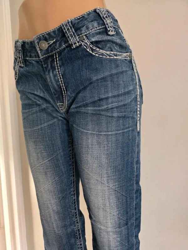 Vintage Y2K Rock & Roll Cowgirl Mid Rise Boyfriend Jeans UK Size 10 tall