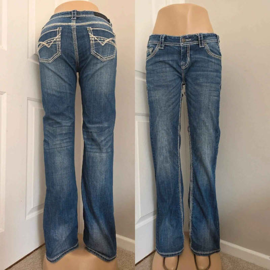 Rock & Roll Cowgirl Low Rise Relaxed Bootcut Vintage Y2K Jeans UK Size 8/10 Tall