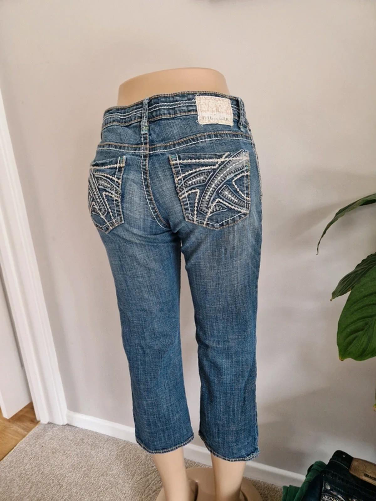 Y2K "Hydraulic" Low Rise Cropped Straight Cute Pocket Detail Indie Grunge Denim UK 12