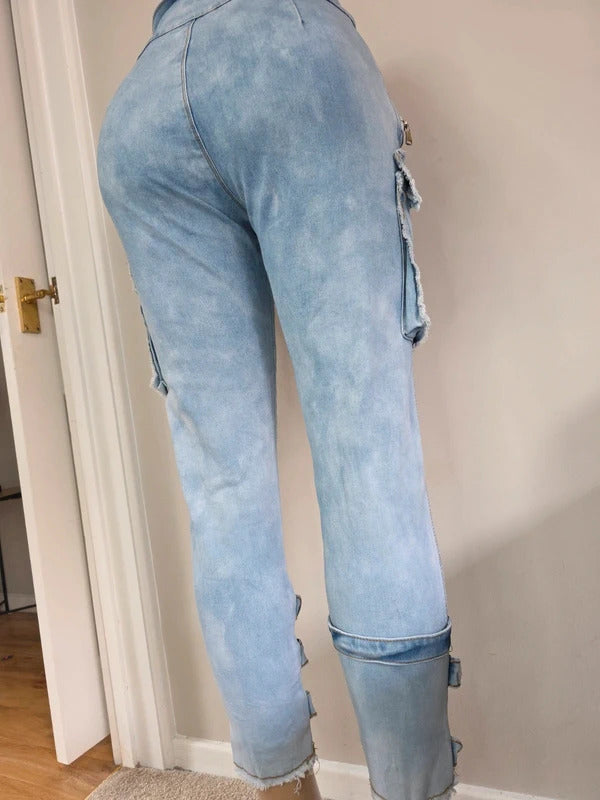 My Boo High Waisted Cropped Cargo Jeans UK Size 8