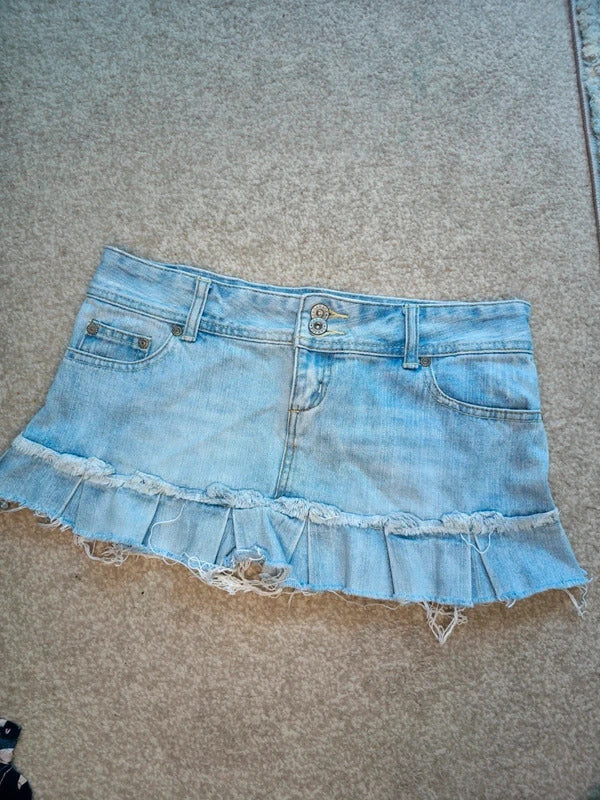 Garage Ultra Low Rise Micro Mini Vintage Y2K Denim Skirt UK Size 8