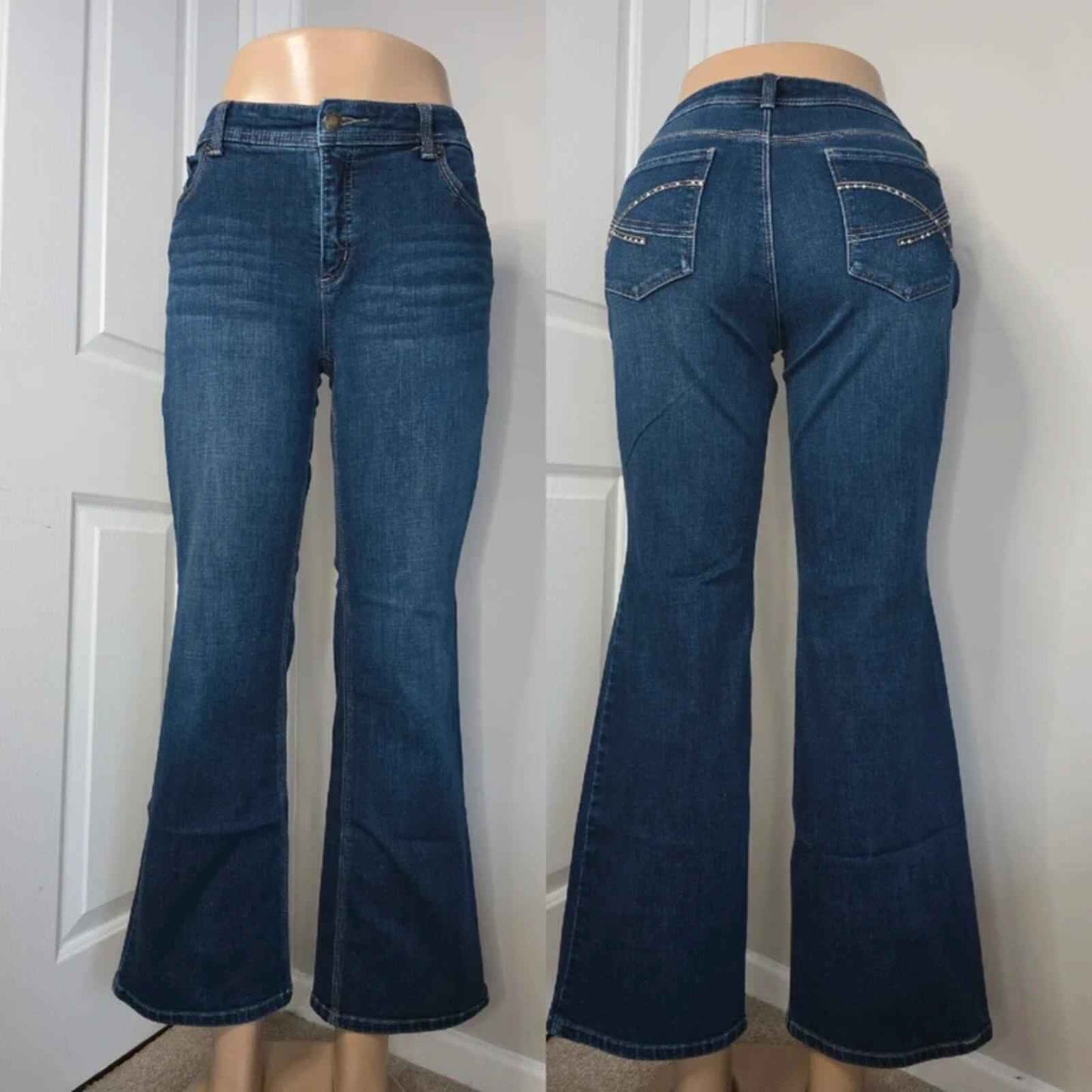 Chico's So Slimming Mid Rise Flared Jeans UK Size 10 Petite