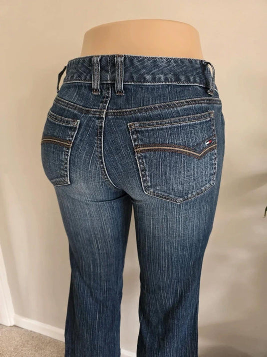 Vintage Y2K Tommy Hilfiger Low Rise Bootcut Jeans Dark Wash Denim UK 10 Petite