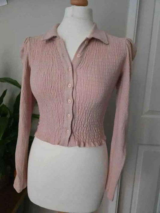 Vintage Y2K Miss Selfridge Pink Textured Button Up Top UK Size 6