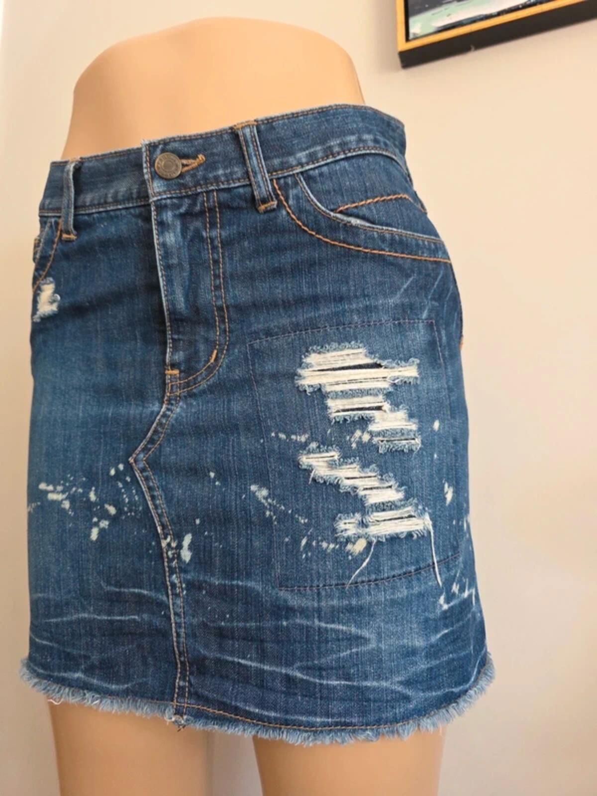 Osmosis Vintage Y2K Distressed Denim Mini Skirt UK Size 8