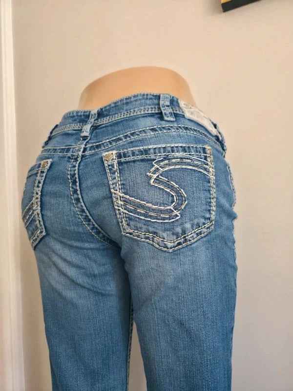 Silver Mid Rise Bootcut Vintage Y2K Jeans UK Size 10/12 Petite