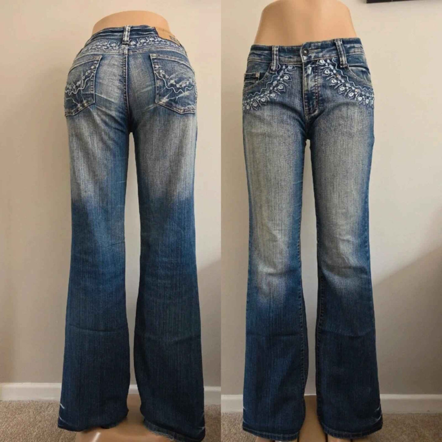 Big Spade Mid Rise Wide Leg Bootcut Vintage Y2K Jeans UK Size 8/10 Tall