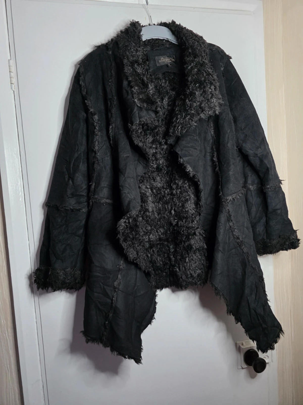 Vintage Y2K Donna Salyers Faux Suede & Faux Fur Asymmetric Coat UK size 14/16