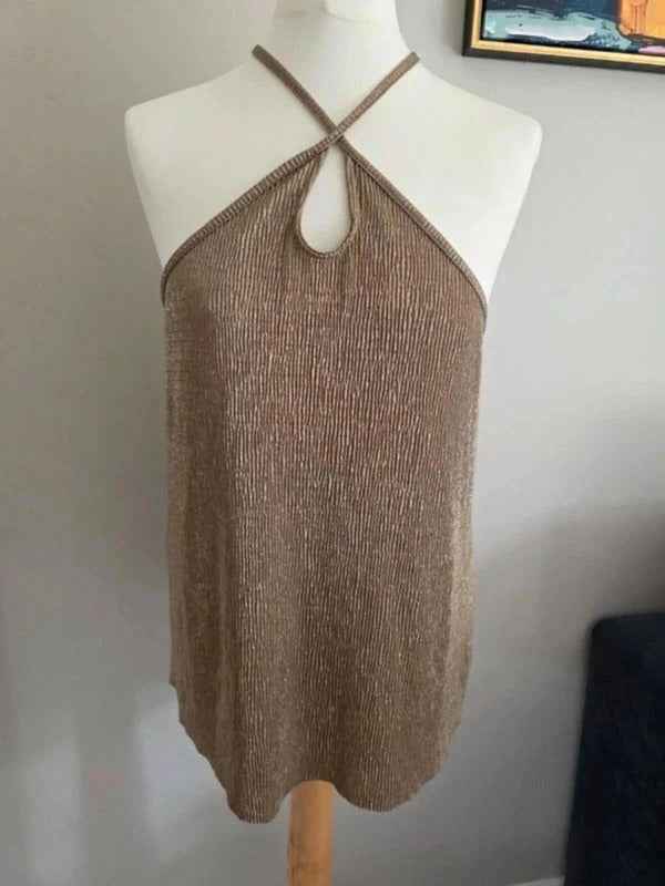 Vintage Y2K Calliope Metallic Halter Top UK Size 12/14