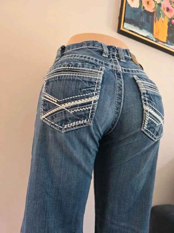 BKE Vintage Y2K Tyler Mid Rise Wide Leg Bootcut Jeans UK Size 8 Petite